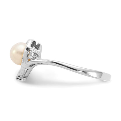 14K Weißgold Ring mit Süßwasser-Zuchtperlen und echten Diamanten in Herzform