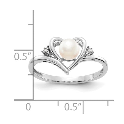 14K Weißgold Ring mit Süßwasser-Zuchtperlen und echten Diamanten in Herzform