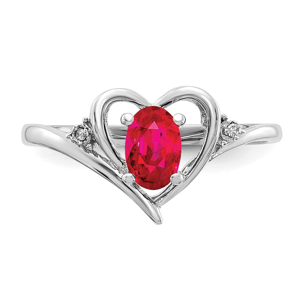 14K Weißgold Rubin und Diamant Herz Ring