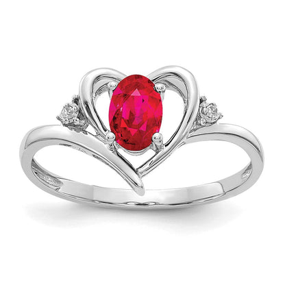 14K Weißgold Rubin und Diamant Herz Ring