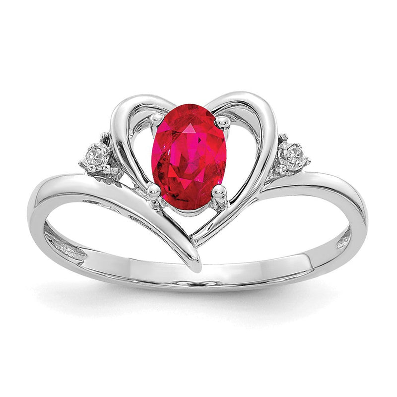 14K Weißgold Ring mit Rubin und echtem Diamant in Herzform
