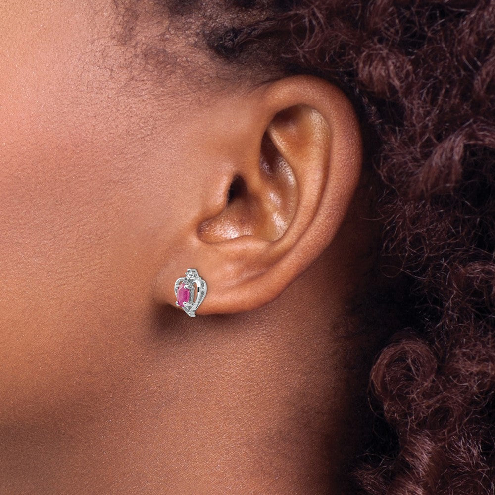 14K Weißgold Rubin-Diamant-Ohrringe