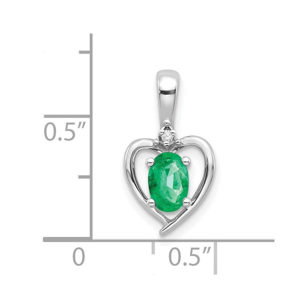 14K Weißgold Herz-Anhänger mit Smaragd und Diamant