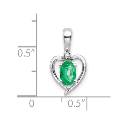 14K Weißgold Herz-Anhänger mit Smaragd und Diamant