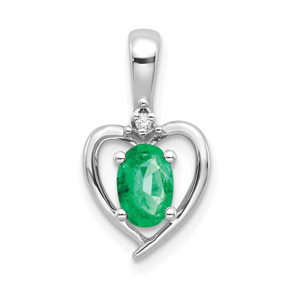 14K Weißgold Herz-Anhänger mit Smaragd und Diamant