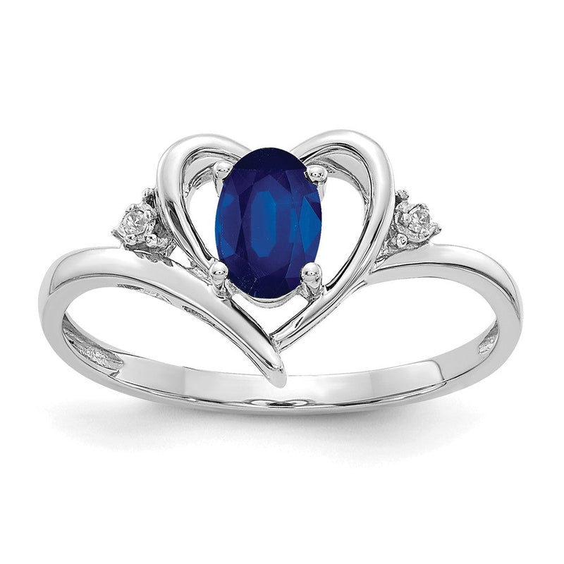 14K Weißgold Ring mit Herz-Saphir und echten Diamanten