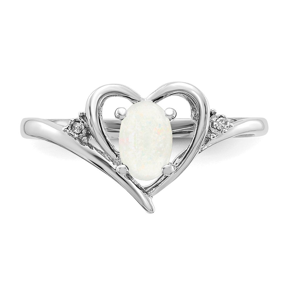 14K Weißgold Opal und Diamant Herz Ring