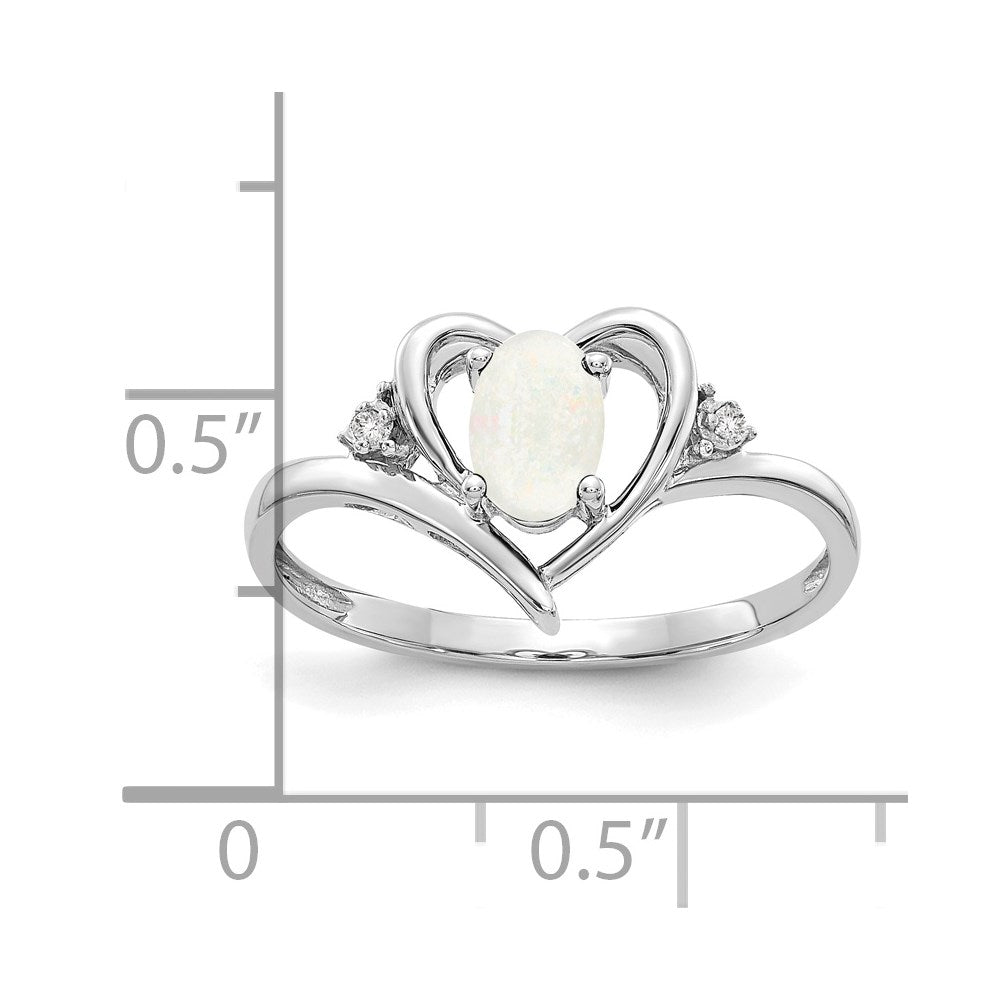14K Weißgold Opal und Diamant Herz Ring