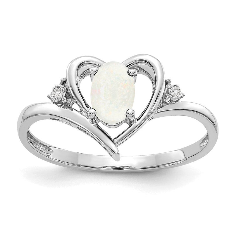 14K Weißgold Ring mit Opal und echten Diamanten in Herzform