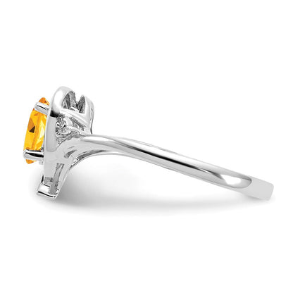 14K Weißgold Citrin und Diamant Herz Ring