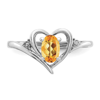 14K Weißgold Citrin und Diamant Herz Ring