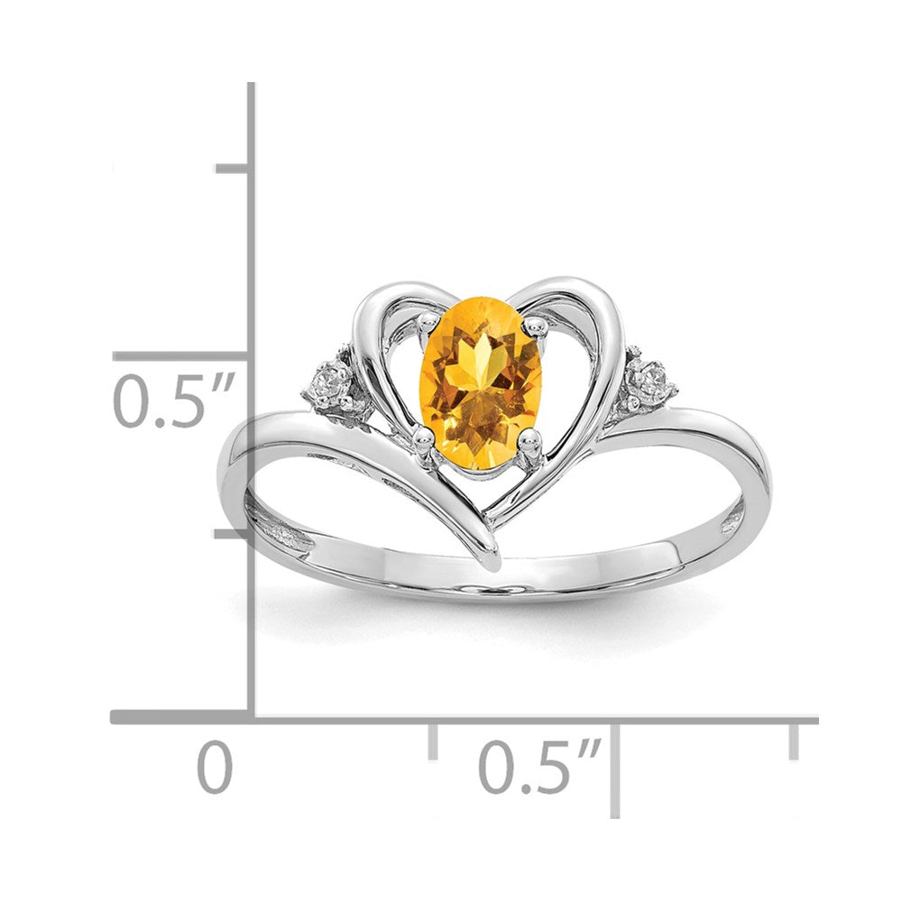 14K Weißgold Citrin und Diamant Herz Ring