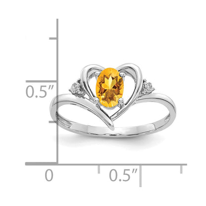 14K Weißgold Citrin und Diamant Herz Ring