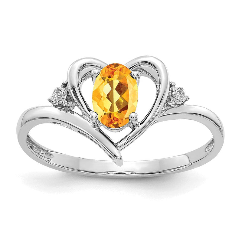 14K Weißgold Ring mit Citrin und Diamanten in Herzform