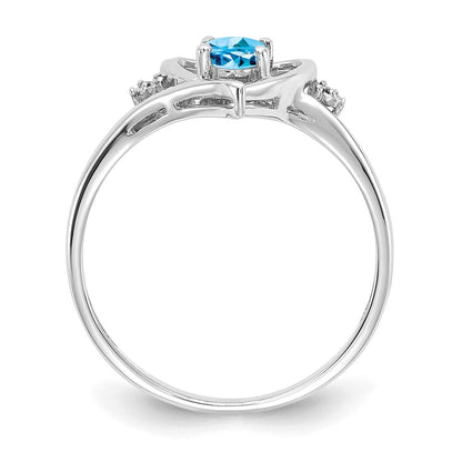 14K Weißgold Blautopas und Diamant Herz Ring