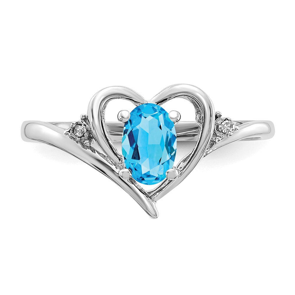 14K Weißgold Blautopas und Diamant Herz Ring