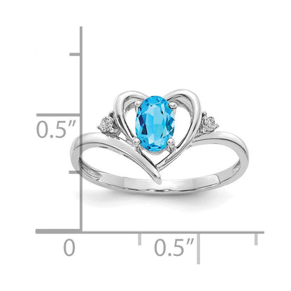 14K Weißgold Blautopas und Diamant Herz Ring