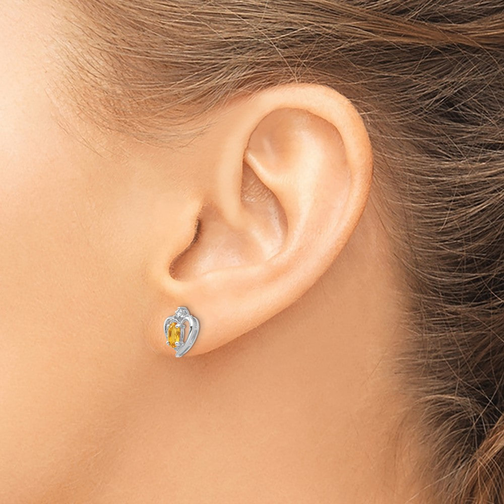14K Weißgold Citrin-Diamant-Ohrringe