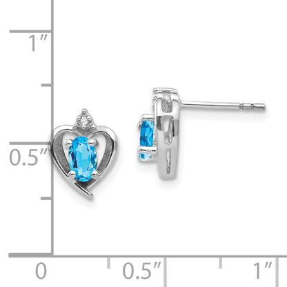 14K Weißgold Ohrringe mit Blautopas und Diamant