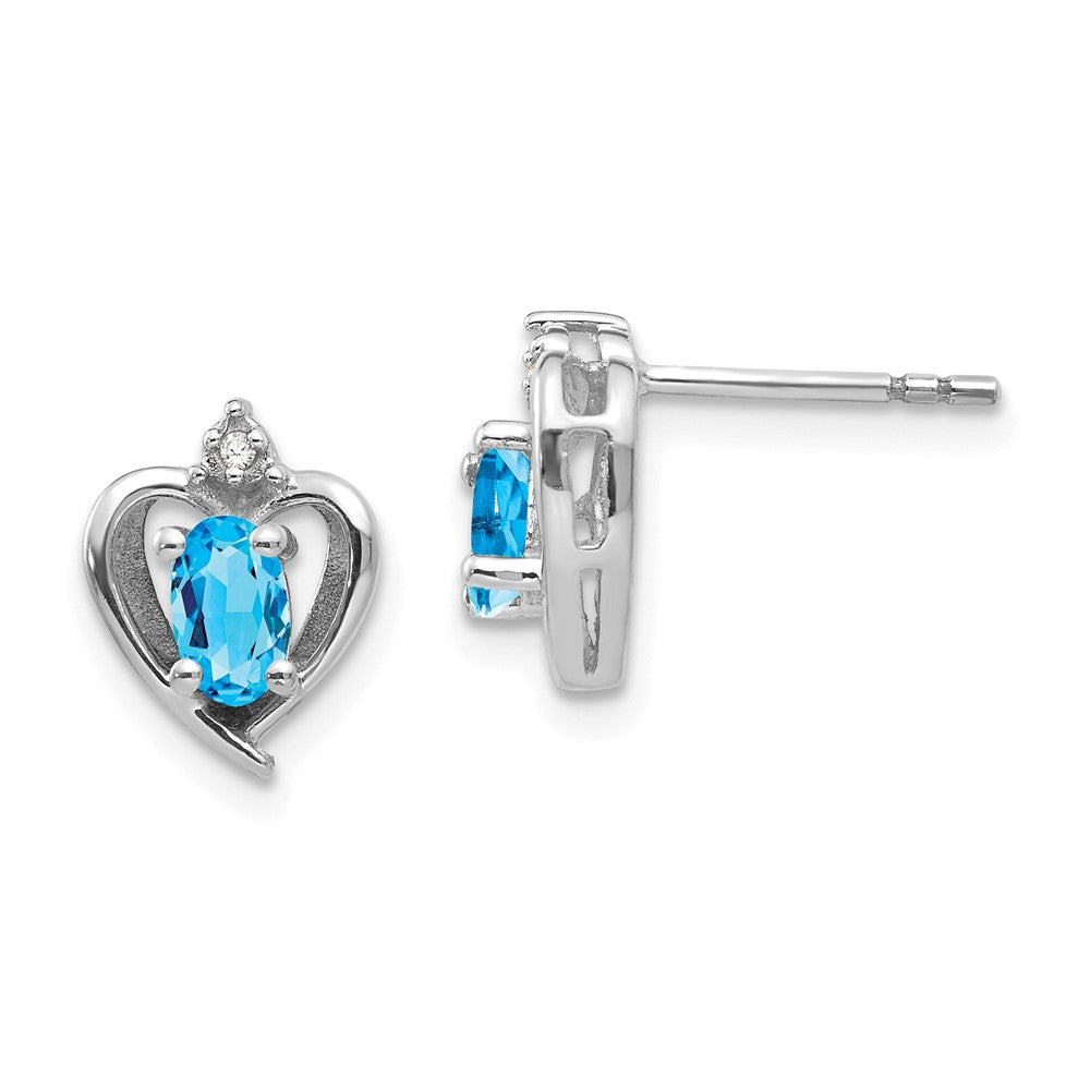 14K Weißgold Ohrringe mit Blautopas und Diamant