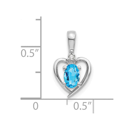 14K Weißgold Anhänger mit blauem Topas und Diamant