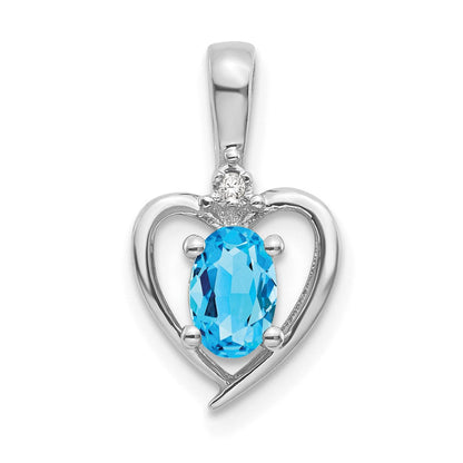 14K Weißgold Anhänger mit blauem Topas und Diamant