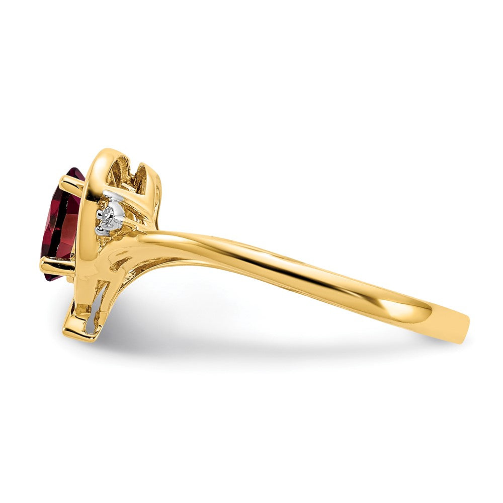 14K Gelbgold Granat und Diamant Herz Ring