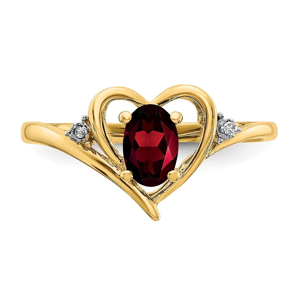 14K Gelbgold Granat und Diamant Herz Ring