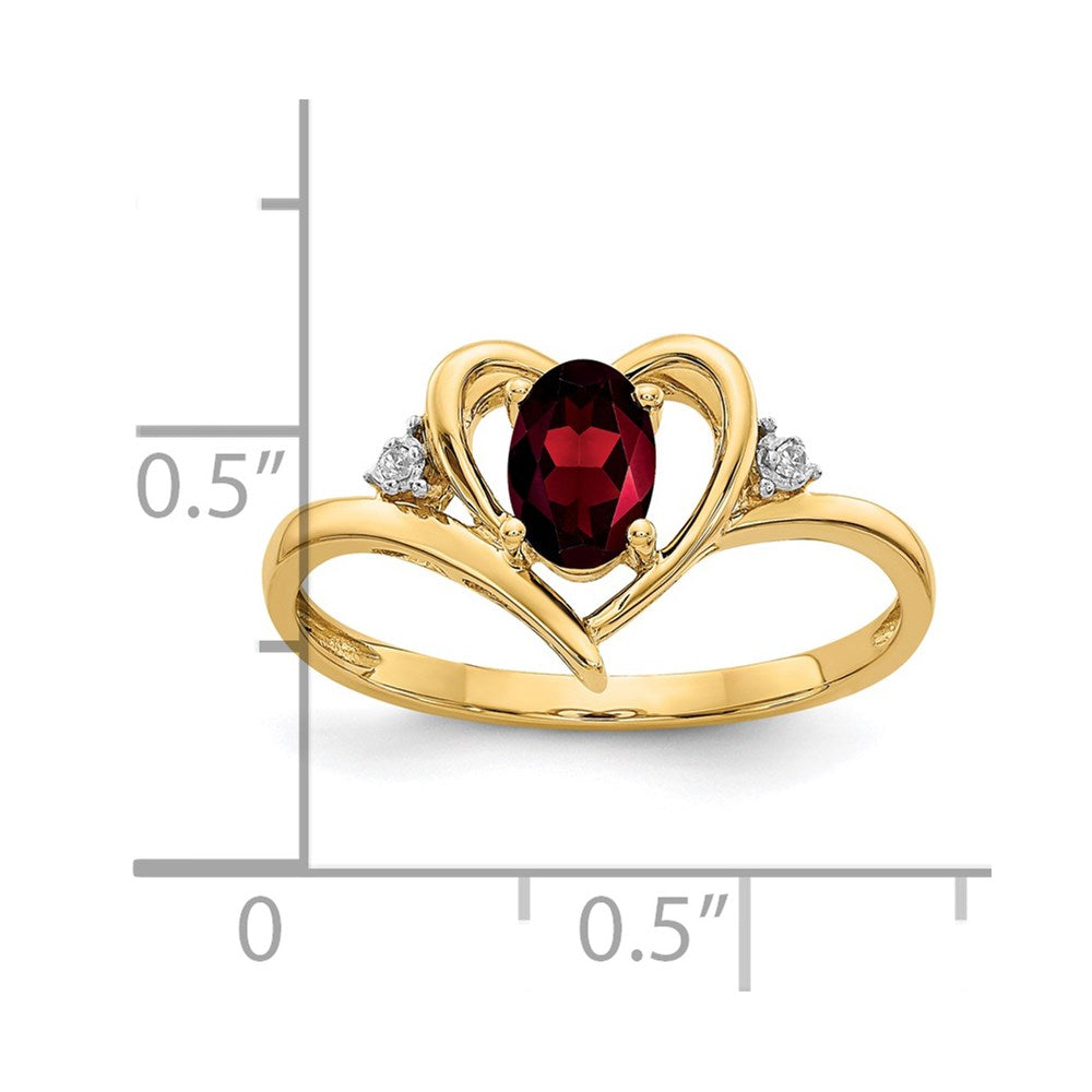 14K Gelbgold Granat und Diamant Herz Ring