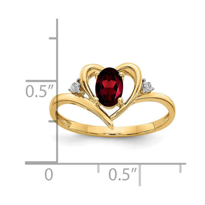14K Gelbgold Granat und Diamant Herz Ring