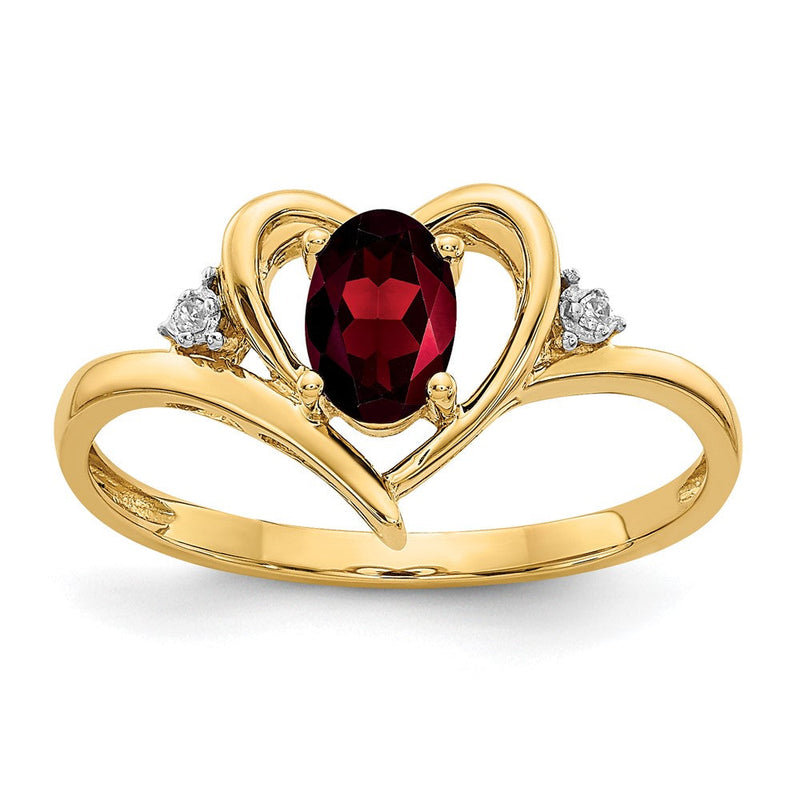 14K Gelbgold Ring mit Granat und echten Diamanten in Herzform