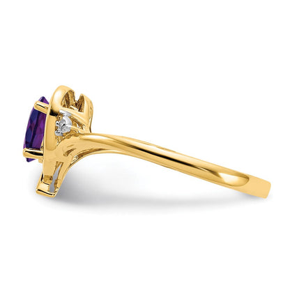 14K Gelbgold Amethyst und Diamant Herz Ring