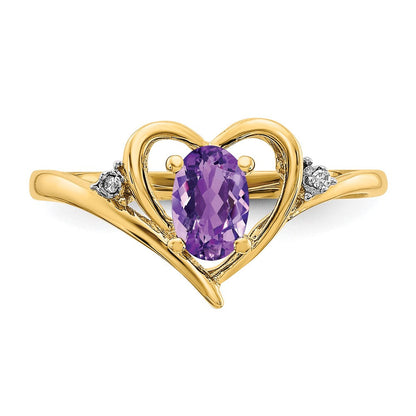 14K Gelbgold Amethyst und Diamant Herz Ring