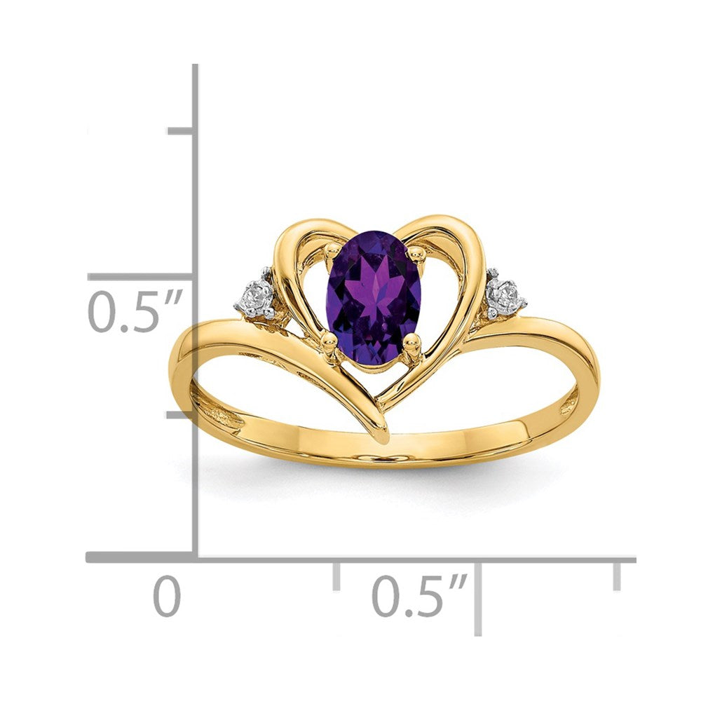 14K Gelbgold Amethyst und Diamant Herz Ring