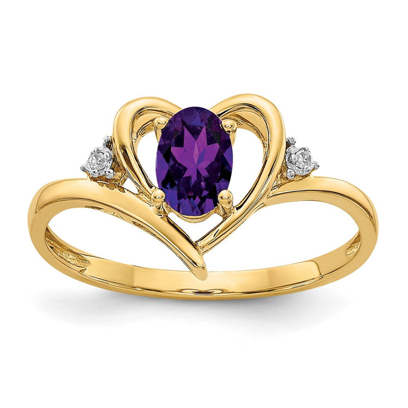 14K Gelbgold Amethyst- und Diamant-Herz-Ring