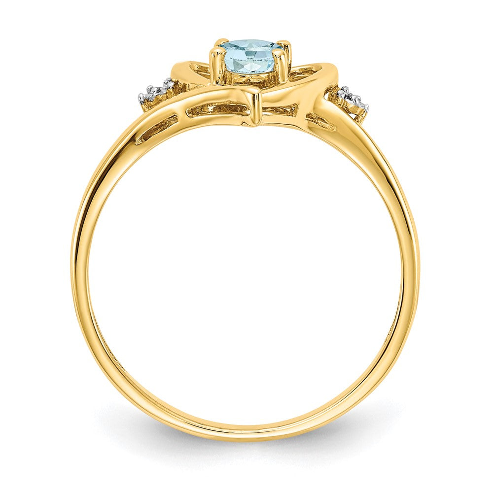 10K Gelbgold Ring mit echten Diamanten und Aquamarin