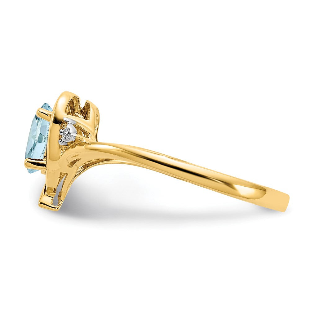 10K Gelbgold Ring mit echten Diamanten und Aquamarin