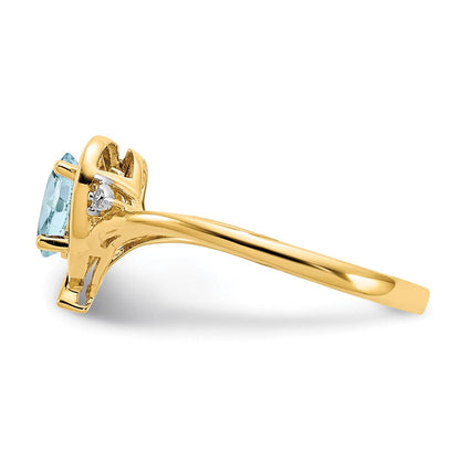 10K Gelbgold Ring mit echten Diamanten und Aquamarin