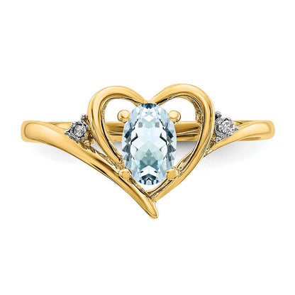 10K Gelbgold Ring mit echten Diamanten und Aquamarin