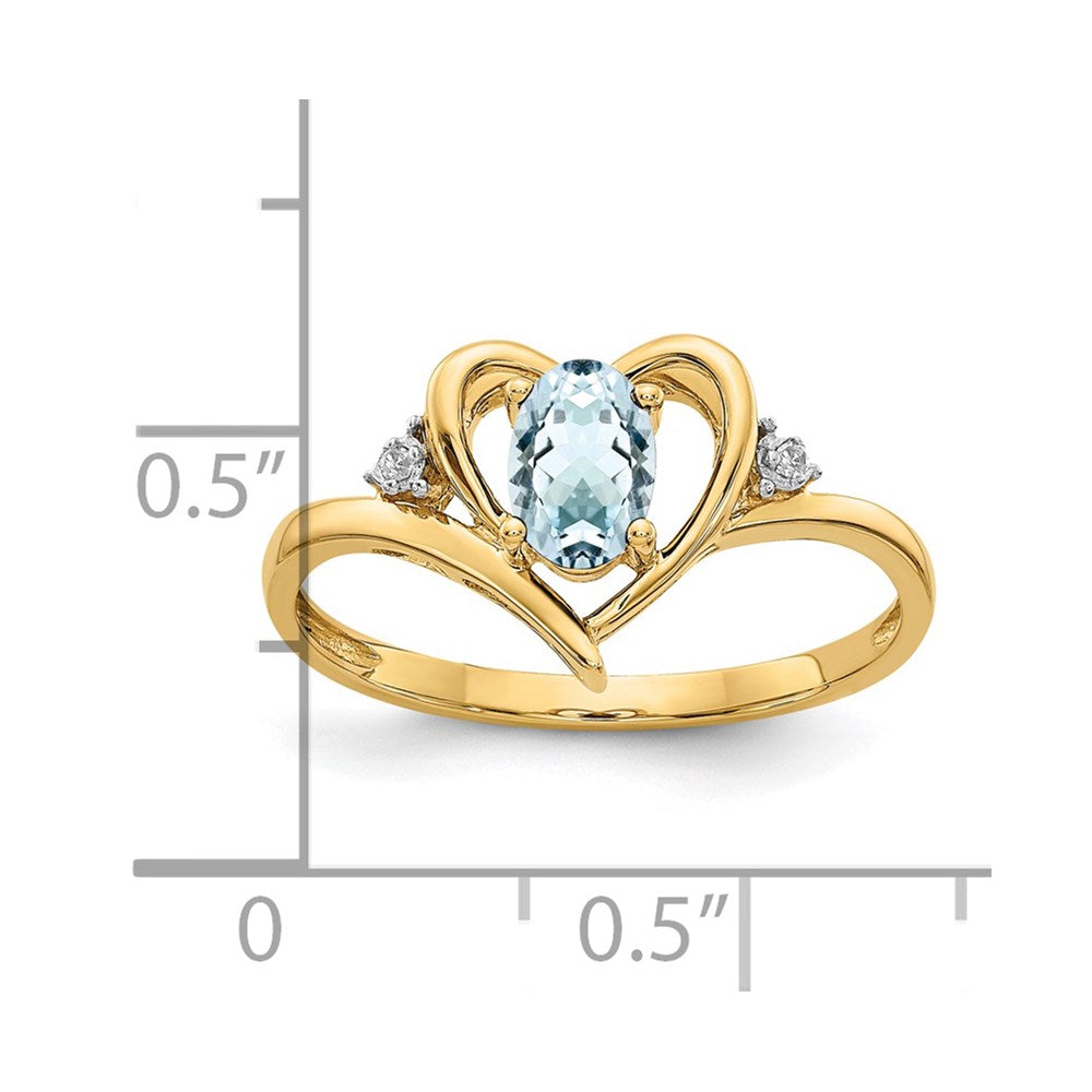 10K Gelbgold Ring mit echten Diamanten und Aquamarin