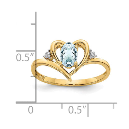 10K Gelbgold Ring mit echten Diamanten und Aquamarin