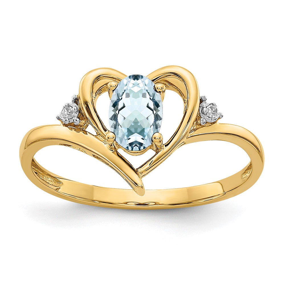 10K Gelbgold Ring mit echten Diamanten und Aquamarin