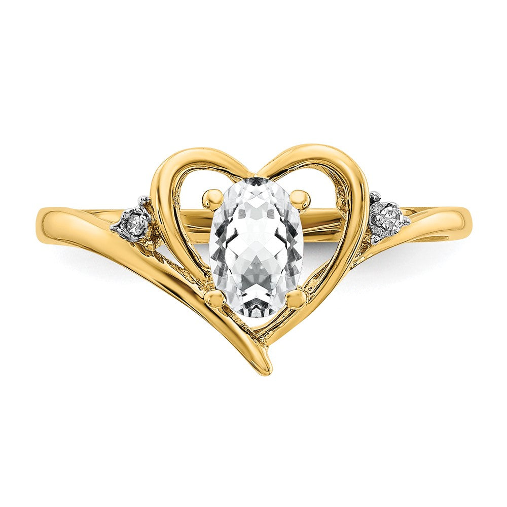 10K Gelbgold Ring mit echten Diamanten und Weißem Topas