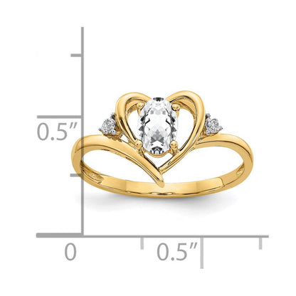 10K Gelbgold Ring mit echten Diamanten und Weißem Topas