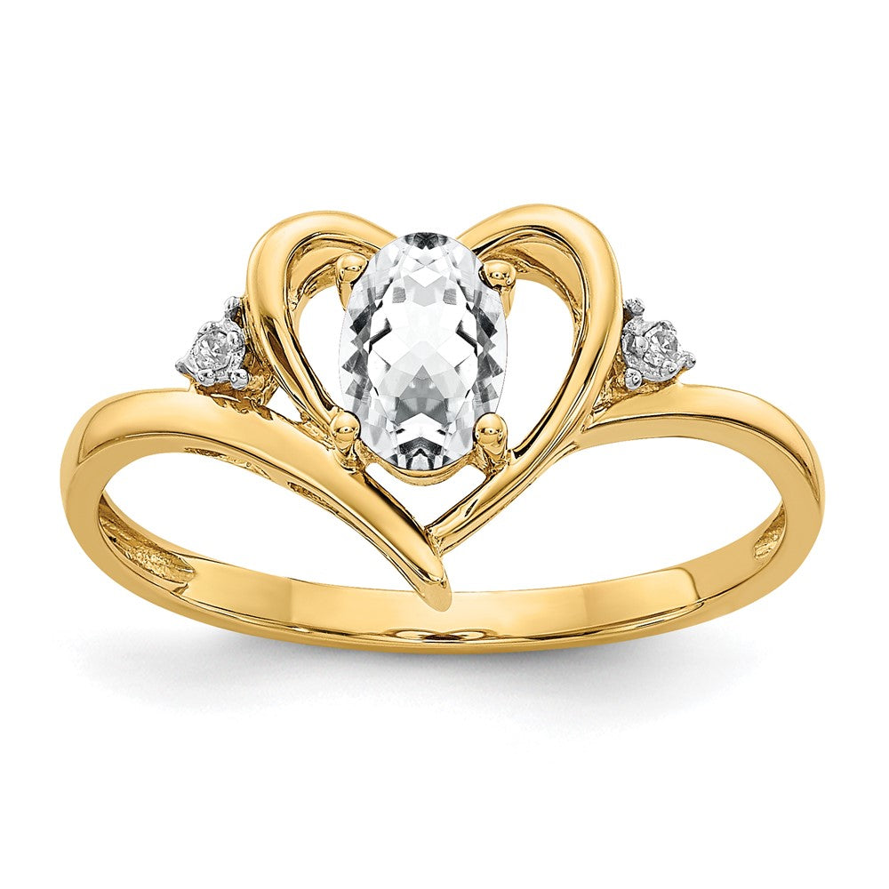 10K Gelbgold Ring mit echten Diamanten und Weißem Topas