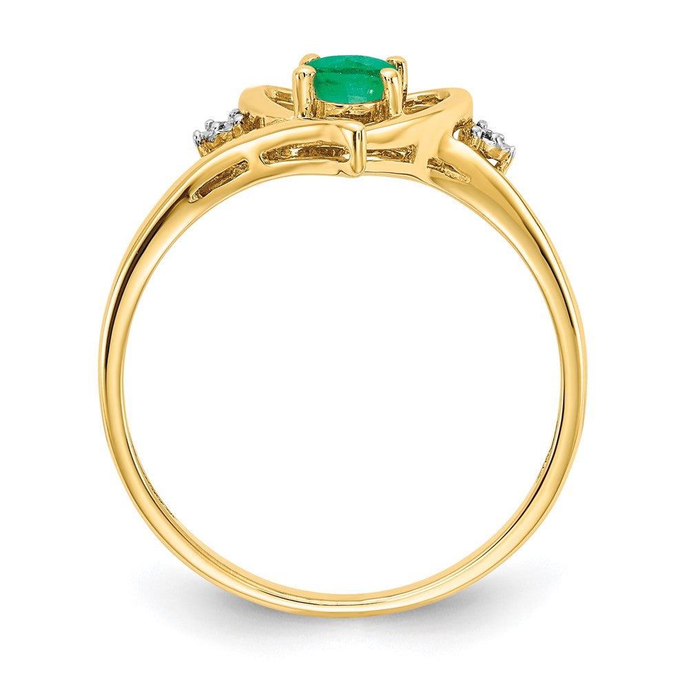 10K Gelbgold Ring mit echtem Diamant und Smaragd