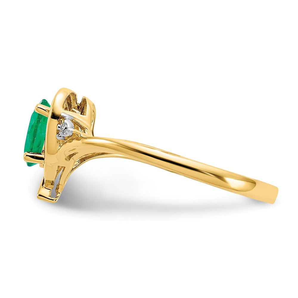 10K Gelbgold Ring mit echtem Diamant und Smaragd