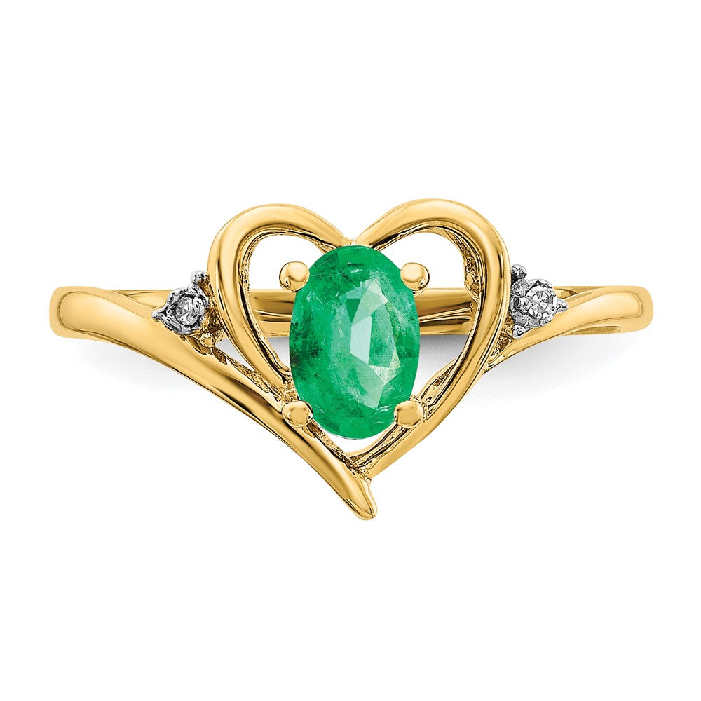 10K Gelbgold Ring mit echtem Diamant und Smaragd