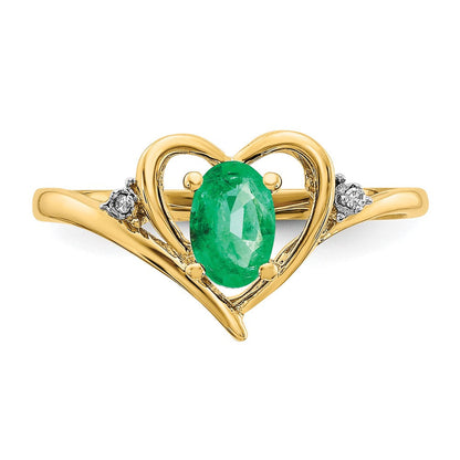 10K Gelbgold Ring mit echtem Diamant und Smaragd