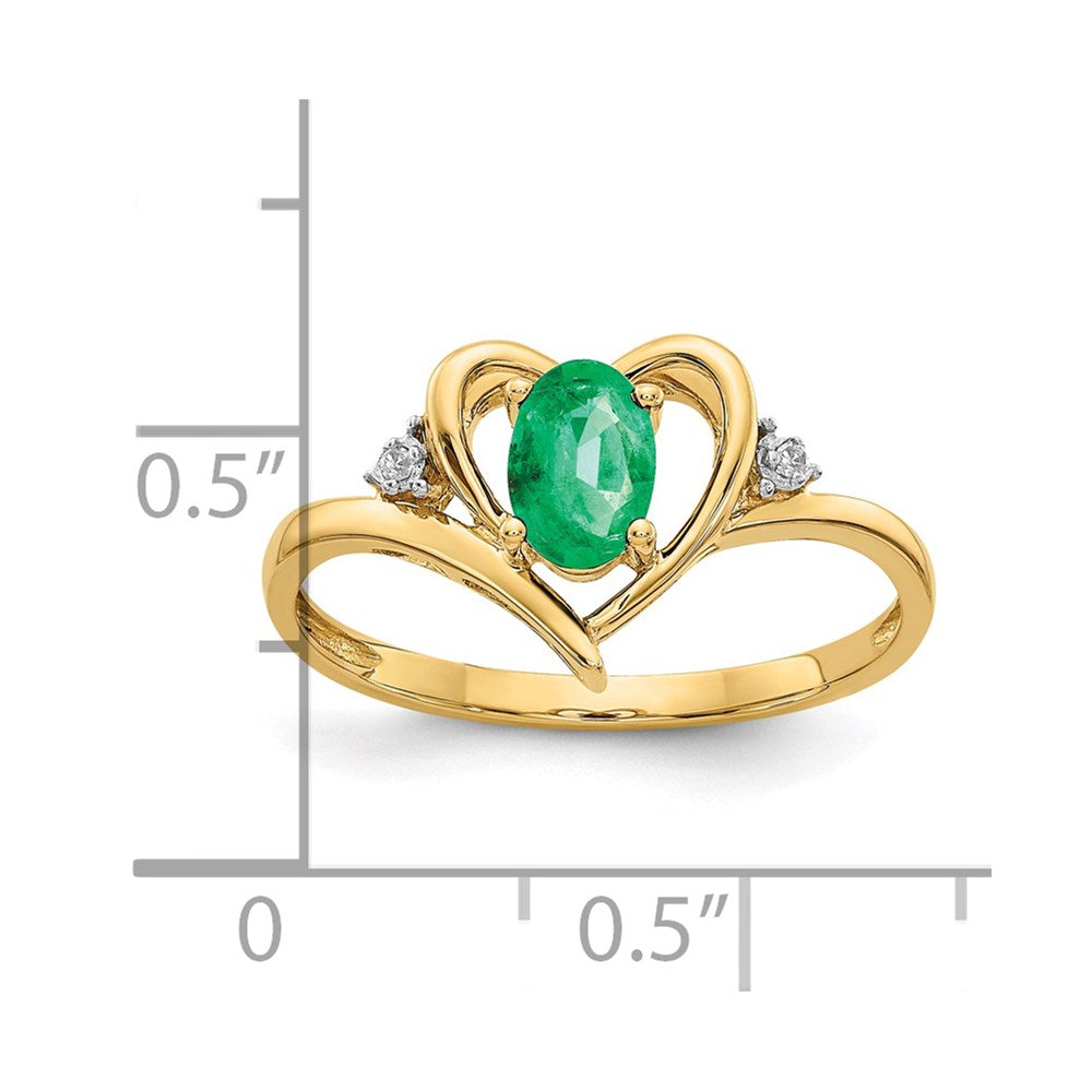 14K Gelbgold Ring mit Smaragd und echtem Diamant in Herzform